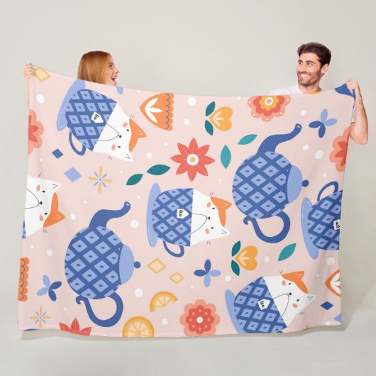 Cute cartoon Cats Seamless Pattern Fleece Deken (In situ)