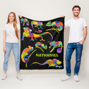 Cute Cartoon Chameleons Bright Colors Persoonlijk Fleece Deken