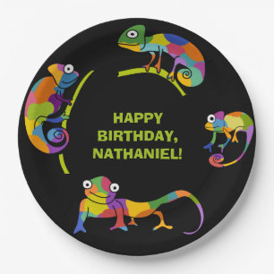 Cute Cartoon Chameleons Bright Colors Persoonlijk Papieren Bordje