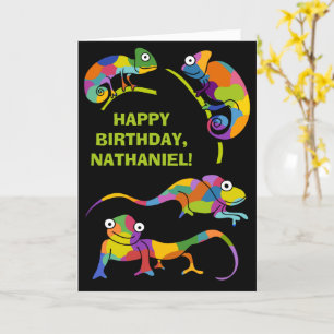 Cute Cartoon Chameleons Persoonlijk Birthday Kaart