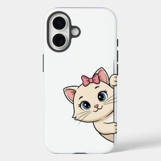 Cute Cartoon Chat Peek iPhone 16 Coque - Jouer Min (Verso)