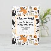 Cute Cartoon Chats Halloween Fête Invitation (Debout devant)