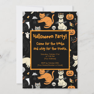 Cute Cartoon Chats Halloween Fête Invitation