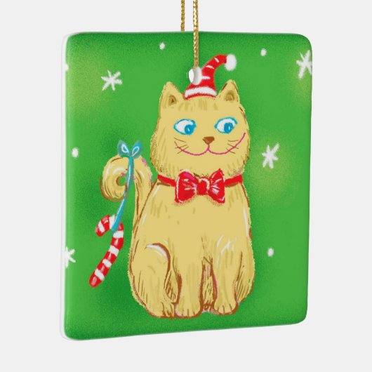 Cute Cartoon Christmas Cat with Santa Hat Keramisch Ornament (Rechts)
