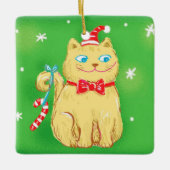 Cute Cartoon Christmas Cat with Santa Hat Keramisch Ornament (Voorkant)