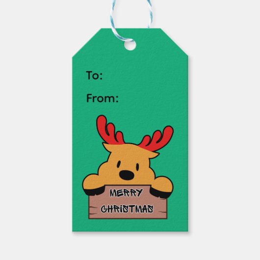 Cute Cartoon Christmas Reindeer Cadeaulabel (Voorkant)
