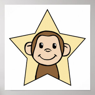 Cute Cartoon Clip Art Monkey met Grin Smile Star Poster