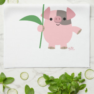 Cute Cartoon Cochon Avec Cadeau (Bleu) Serviette D