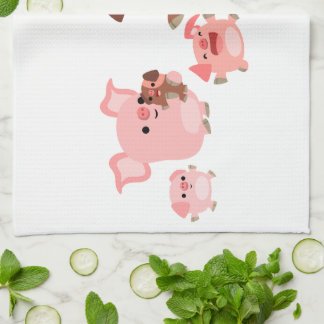 Cute Cartoon Cochon Famille Serviette de cuisine