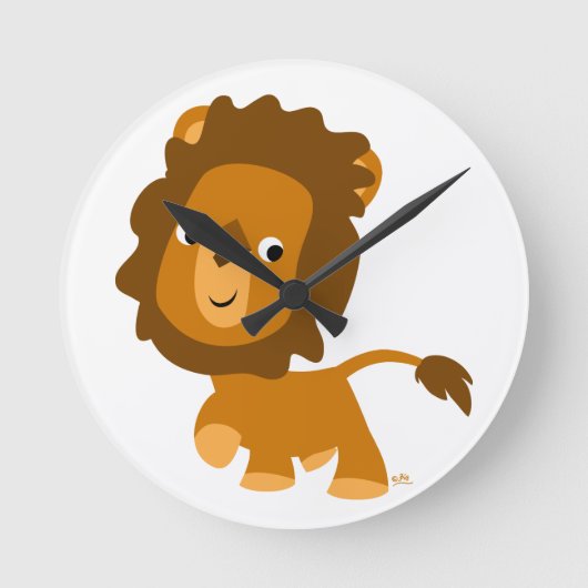 Cute Cartoon Content Lion Wall Clock Ronde Klok (Voorkant)