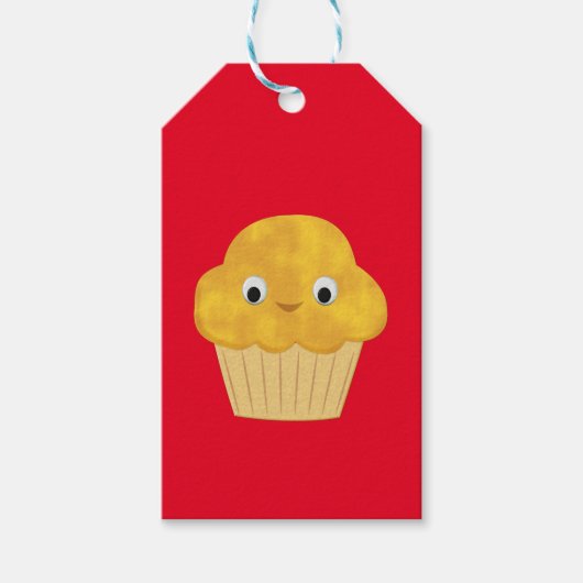 Cute Cartoon Corn Muffin Pattern on Red Cadeaulabel (Voorkant)