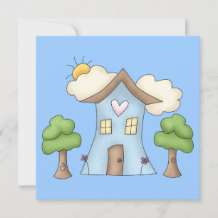 Cute Cartoon Country House Tree Scene