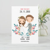 Cute Cartoon Couple floral Save the Date (Staand voorkant)