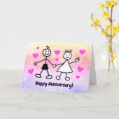 Cute Cartoon Couple Happy Jubileum Kaart (Gele Bloem)