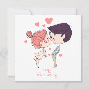 Cute Cartoon Couple Happy Valentiines Day Feestdagenkaart