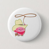 Cute Cartoon Cowboy Pig. met Lariat Button Badge (Voorkant)
