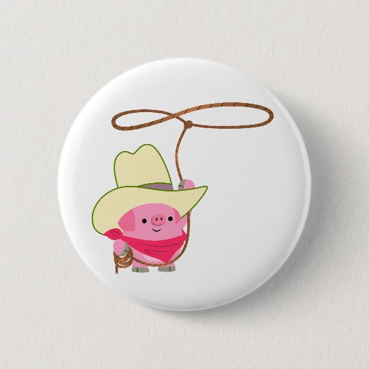 Cute Cartoon Cowboy Pig. met Lariat Button Badge (Voorkant)