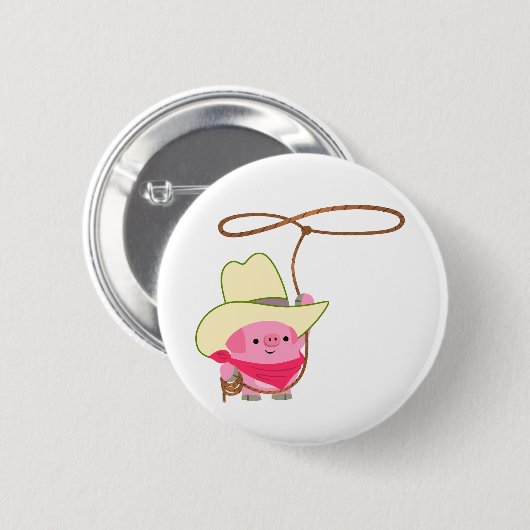 Cute Cartoon Cowboy Pig. met Lariat Button Badge (Voorkant /achterkant)