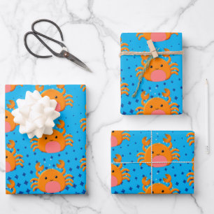 Cute Cartoon Crab Blue Ocean Inpakpapier Vel
