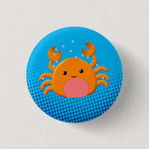 Cute Cartoon Crab Blue Ocean Ronde Button 3,2 Cm