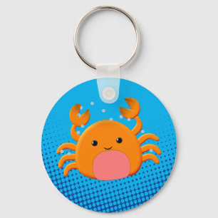 Cute Cartoon Crab Blue Ocean Sleutelhanger