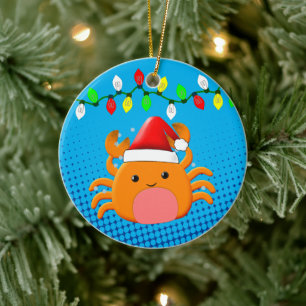 Cute Cartoon Crab Santa Hat kerstlampjes Keramisch Ornament