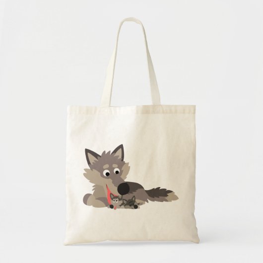 Cute Cartoon Dad Wolf en Pups Bag Tote Bag (Voorkant)