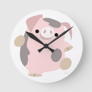 Cute Cartoon Dancing Pig Clock Ronde Klok