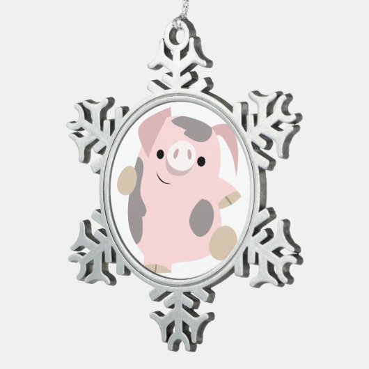 Cute Cartoon Dancing Pig Pewter Ornament (Rechts)