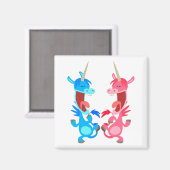 Cute Cartoon Dancing Unicorns Magnet Magneet (Voorkant / Achterkant)