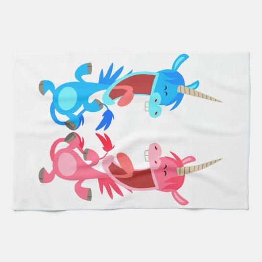 Cute Cartoon Dancing Unicorns Serviette de cuisine (Horizontal)