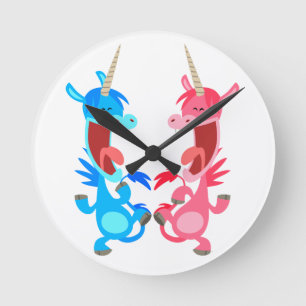 Cute Cartoon Dansende Unicorns Wall Clock Ronde Klok