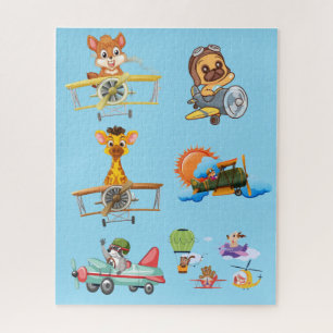 Cute Cartoon Dier Piloot Vliegtuig Kinderen Puzzel