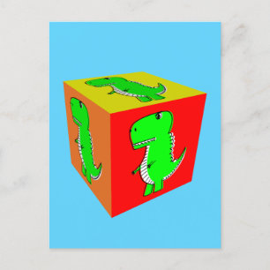 Cute Cartoon Dino Cube Art Briefkaart