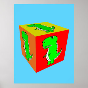 Cute Cartoon Dino Cube Art Poster