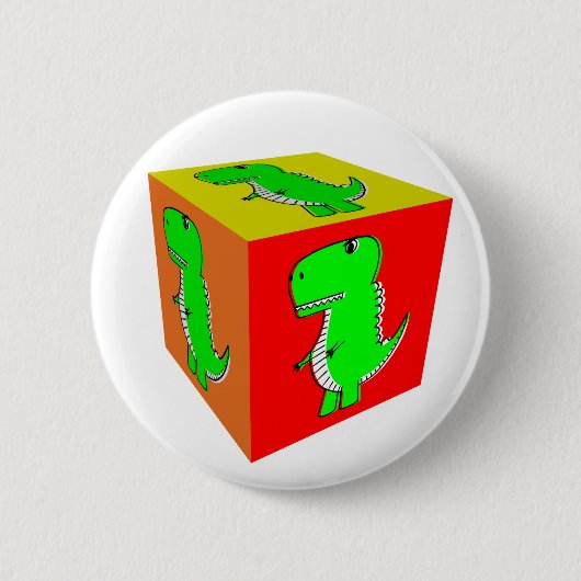 Cute Cartoon Dino Cube Art Ronde Button 5,7 Cm (Voorkant)
