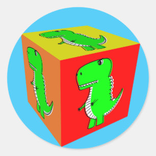 Cute Cartoon Dino Cube Art Ronde Sticker