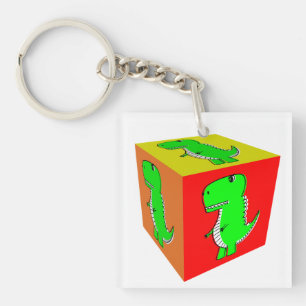 Cute Cartoon Dino Cube Art Sleutelhanger