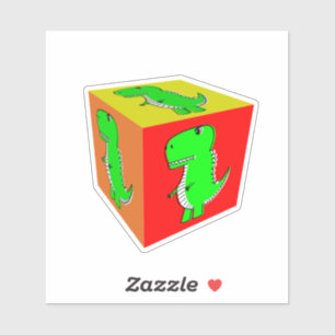 Cute Cartoon Dino Cube Art Sticker