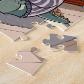 Cute Cartoon Dinosaur Reading Jigsaw Puzzle (Côté)