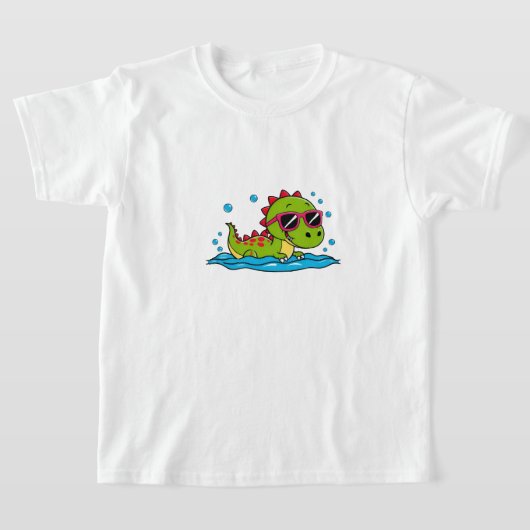 Cute Cartoon Dinosaur Swimming with Sunglasses T-shirt (Laagn)