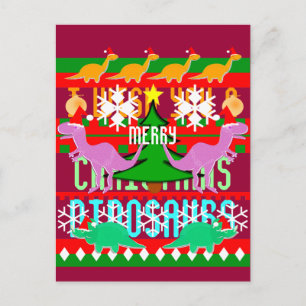 Cute Cartoon Dinosauriërs met een lomp kerstpatroo Feestdagenkaart