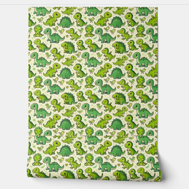 Cute cartoon dinosaurs behang (Afrollen)