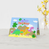 Cute Cartoon Dinosaurs Happy Birthday Card Kaart (Gele Bloem)