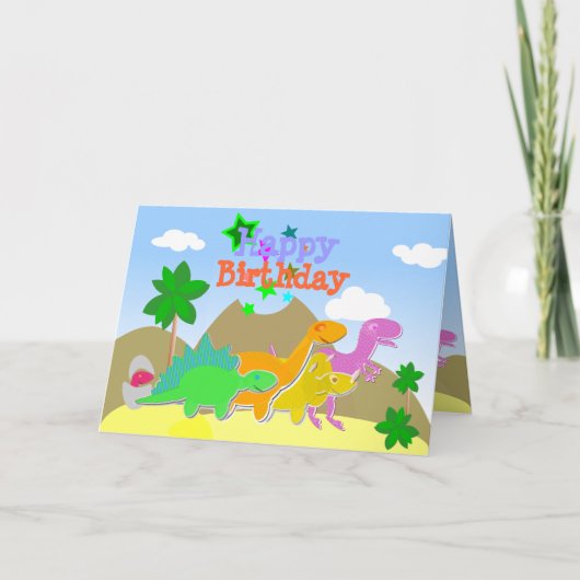 Cute Cartoon Dinosaurs Happy Birthday Card Kaart (Voorkant)