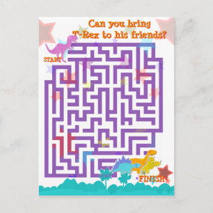 Cute Cartoon Dinosaurs Labyrinth Puzzle Game Briefkaart