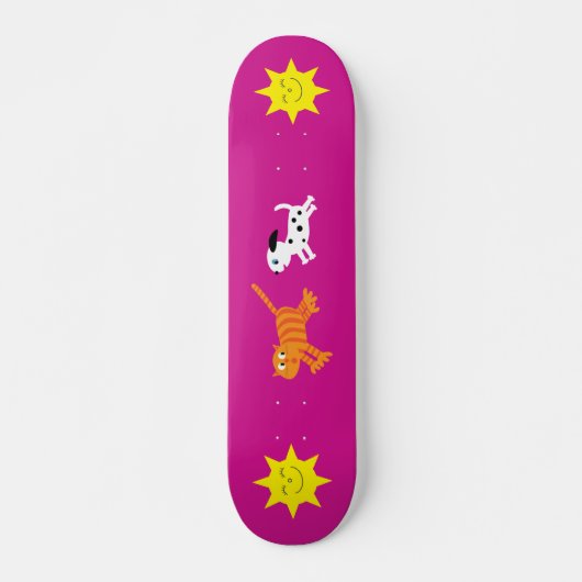 Cute Cartoon Dog Chasing Cat Pink Skateboard (Voorkant)