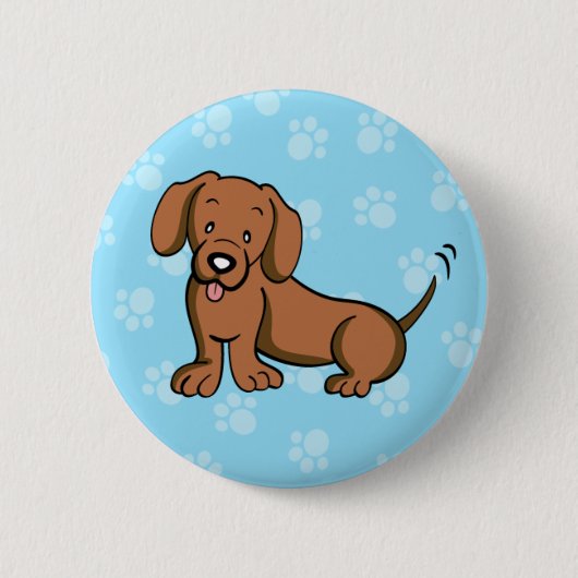 Cute Cartoon Dog Dachshund Button (Voorkant)