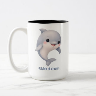 Cute Cartoon Dolfijn van Dromen Twee-Tons Koffiemo Tweekleurige Koffiemok