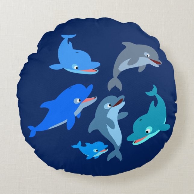 Cute Cartoon Dolphin Pod Rond Kussen (Voorkant)